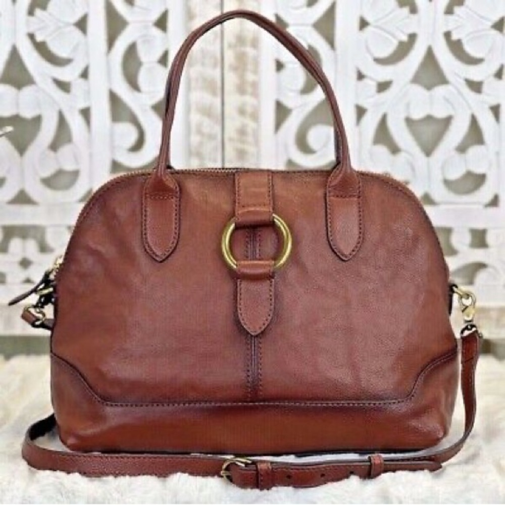 FRYE Ring Dome Cognac Brown Satchel Shoulder Handbag